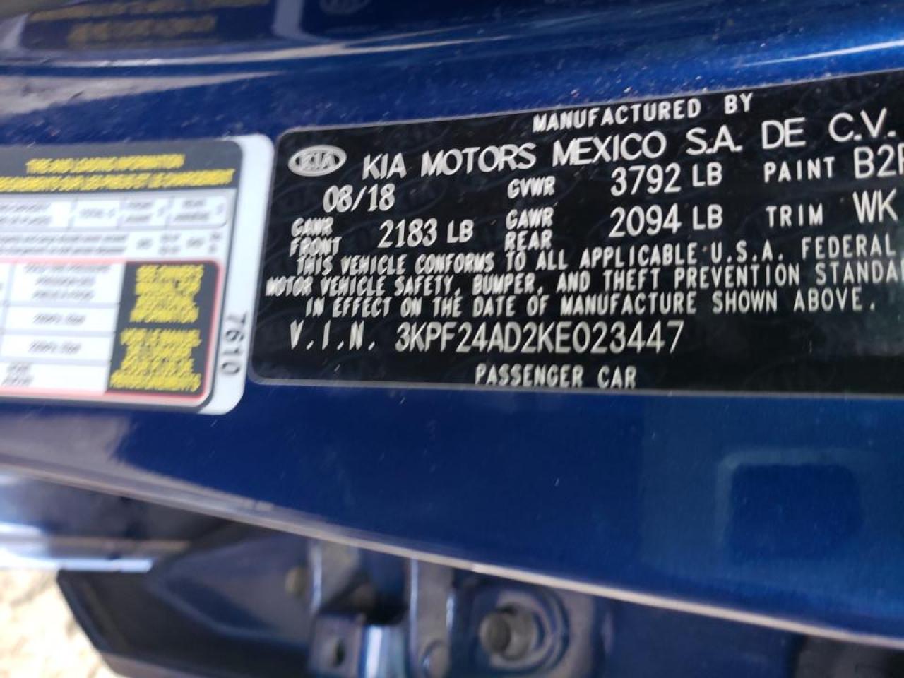 Photo 10 from auction – 2019 KIA FORTE FE with VIN 3KPF24AD2KE023447