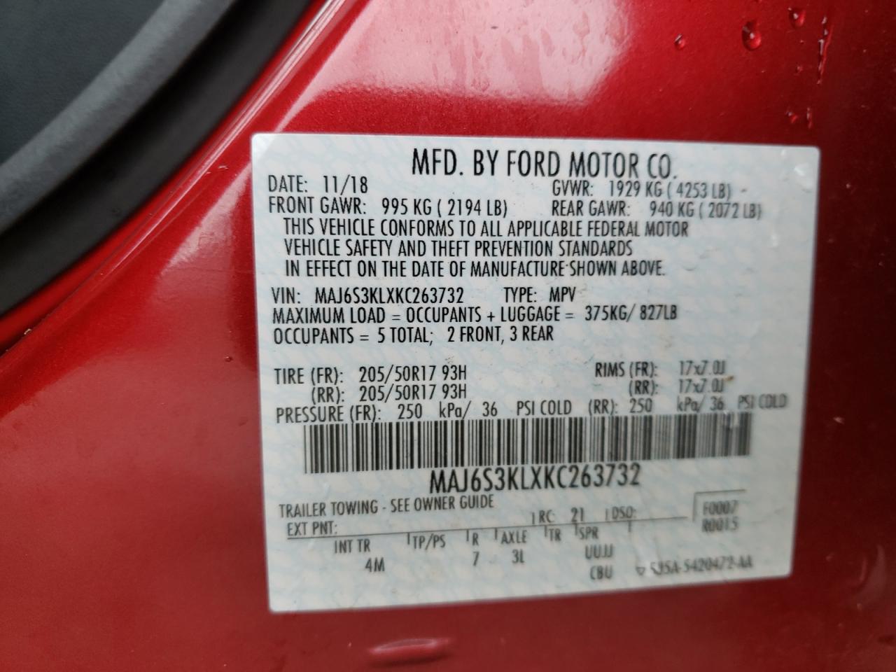 Zdjęcie 10 z aukcji – 2019 FORD ECOSPORT T z VIN MAJ6S3KLXKC263732