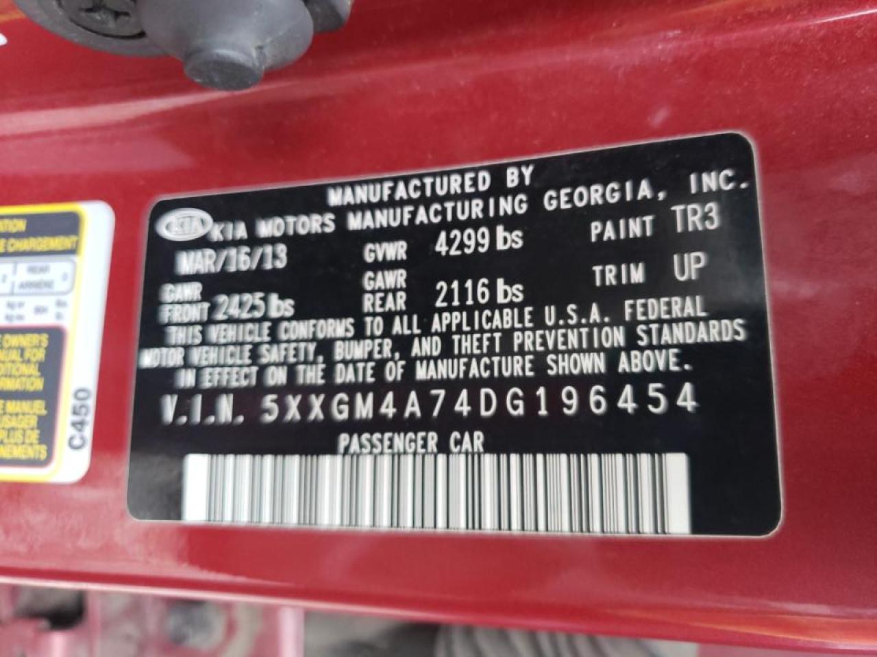 Photo 10 from auction – 2013 KIA OPTIMA LX with VIN 5XXGM4A74DG196454