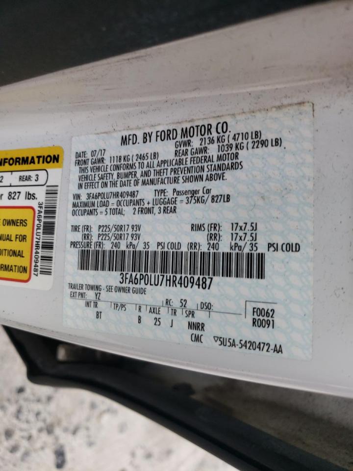 Photo 10 from auction – 2017 FORD FUSION SE with VIN 3FA6P0LU7HR409487