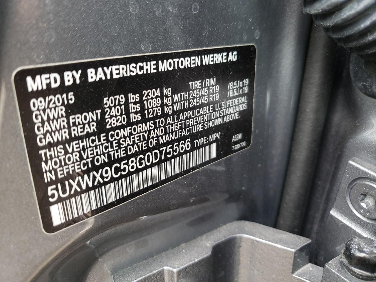 Photo 10 from auction – 2016 BMW X3 XDRIVE2 with VIN 5UXWX9C58G0D75566