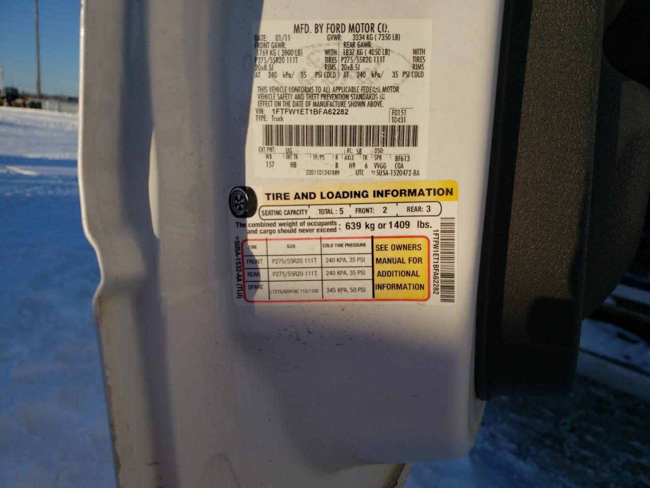 Photo 10 from auction – 2011 FORD F150 with VIN 1FTFW1ET1BFA62282