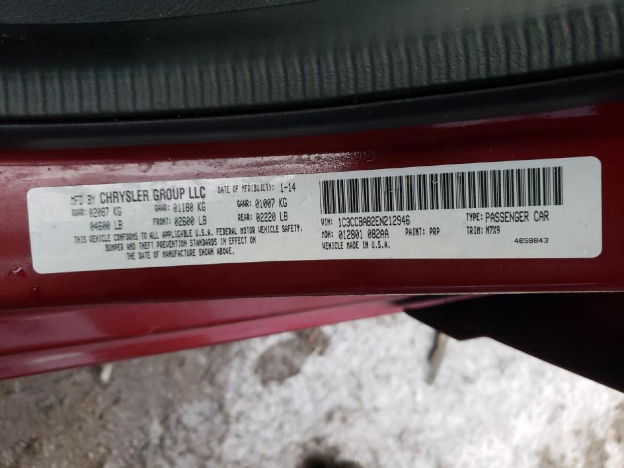 Photo 10 from auction – 2014 CHRYSLER 200 LX with VIN 1C3CCBAB2EN212946