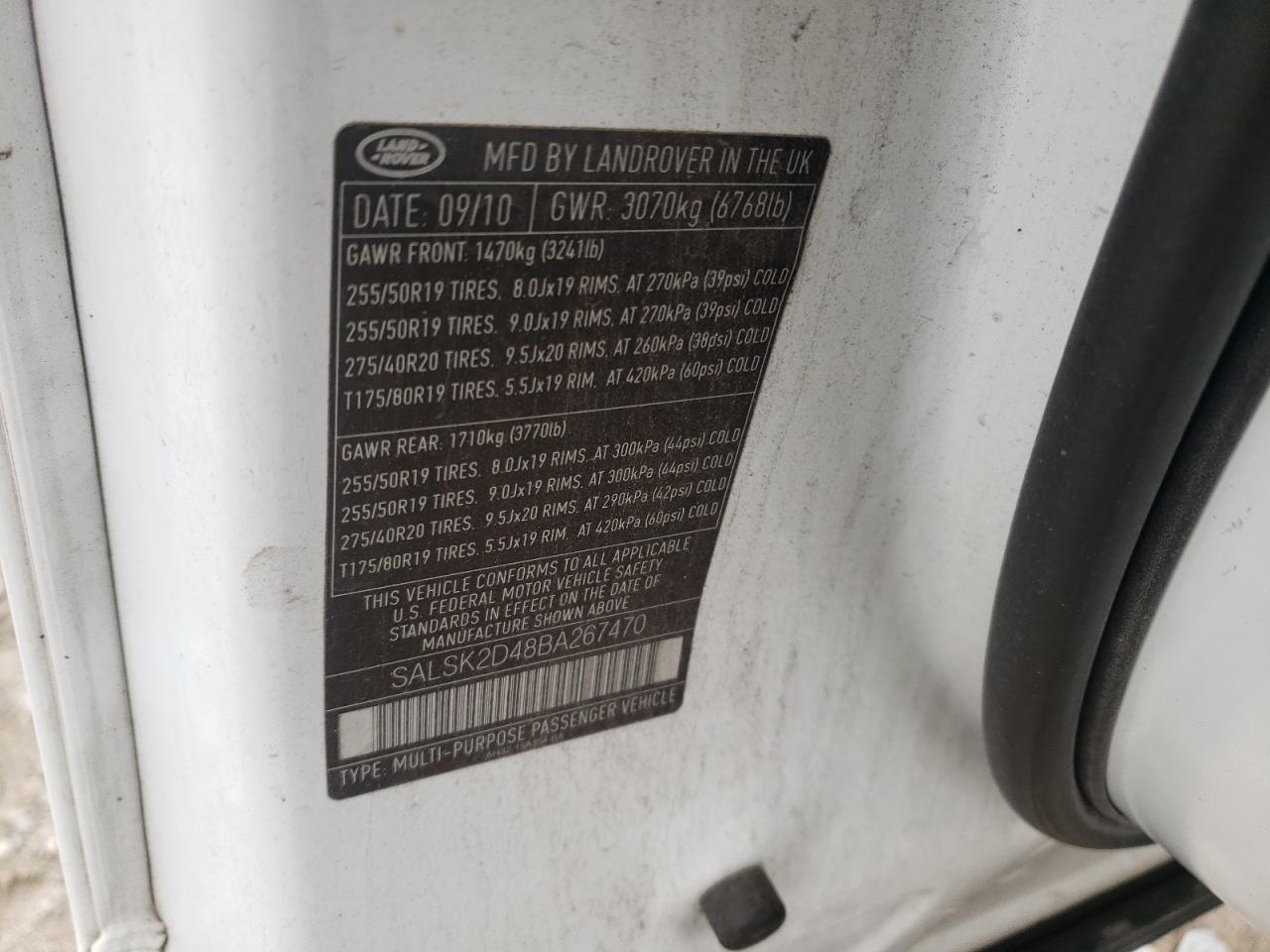 Photo 10 from auction – 2011 LAND ROVER RANGE ROVE with VIN SALSK2D48BA267470