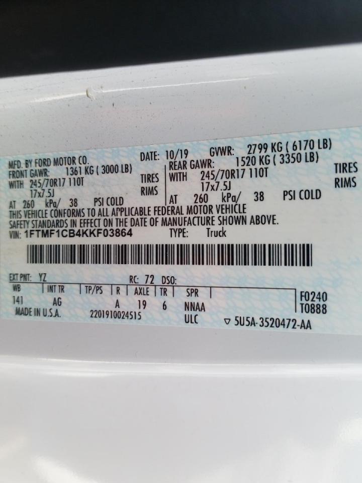 Photo 10 from auction – 2019 FORD F150 with VIN 1FTMF1CB4KKF03864