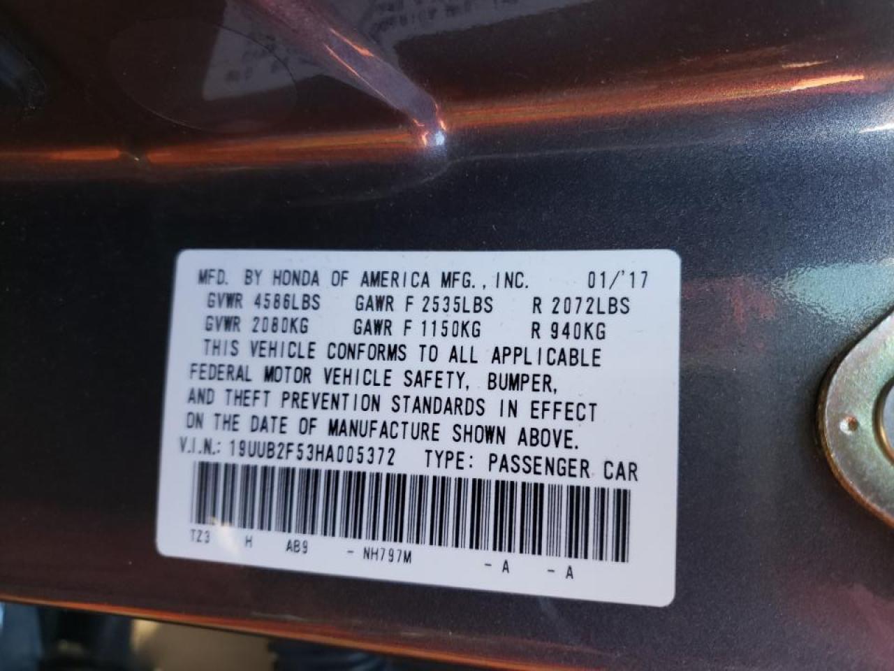 Photo 10 from auction – 2017 ACURA TLX TECH with VIN 19UUB2F53HA005372