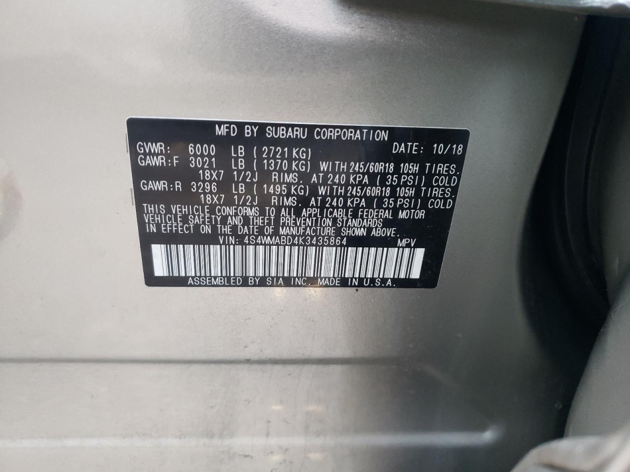 Photo 10 from auction – 2019 SUBARU ASCENT PRE with VIN 4S4WMABD4K3435864