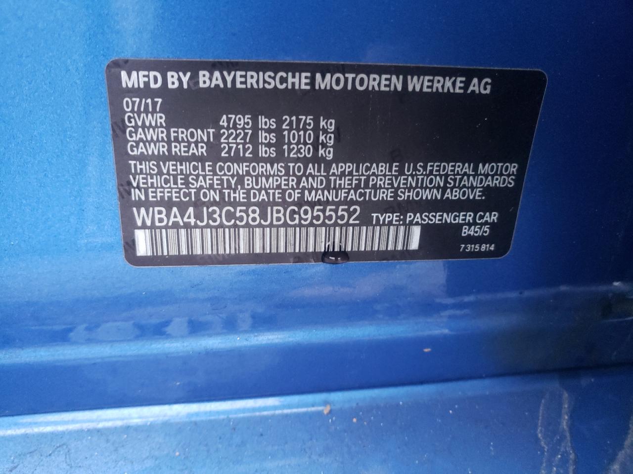 Photo 10 from auction – 2018 BMW 430XI GRAN with VIN WBA4J3C58JBG95552