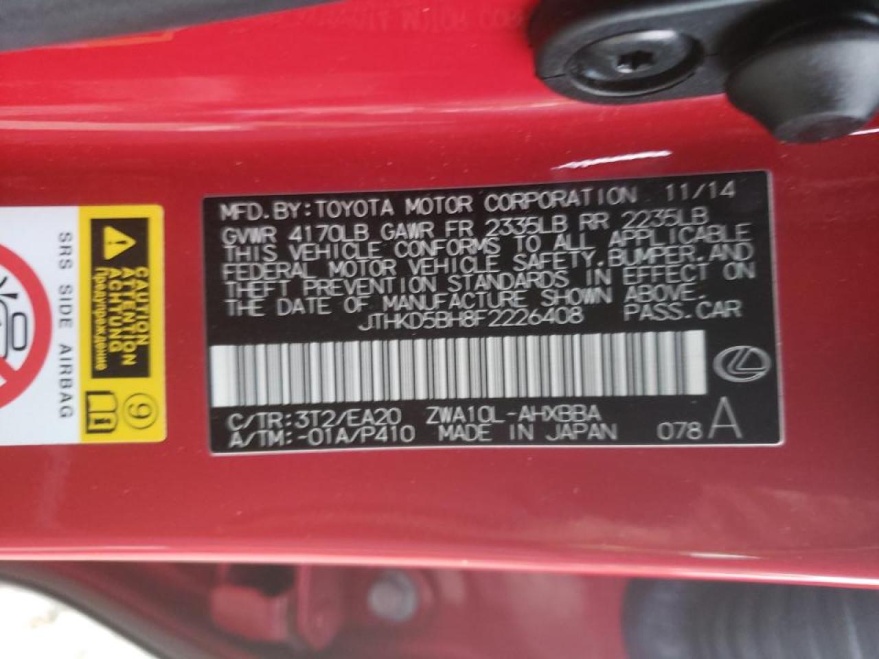 Photo 10 from auction – 2015 LEXUS CT 200 with VIN JTHKD5BH8F2226408