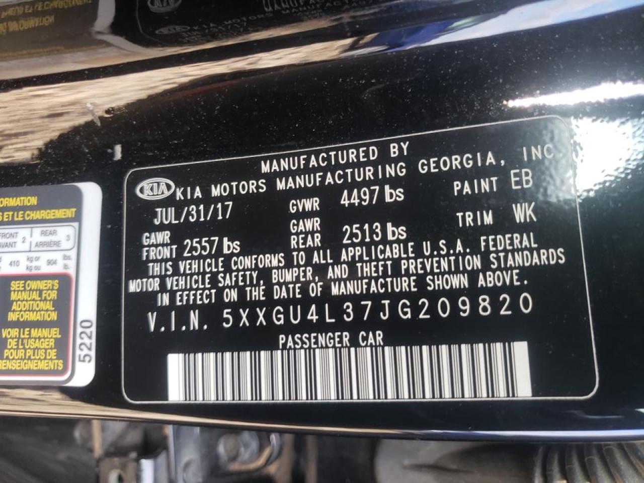 Photo 10 from auction – 2018 KIA OPTIMA EX with VIN 5XXGU4L37JG209820