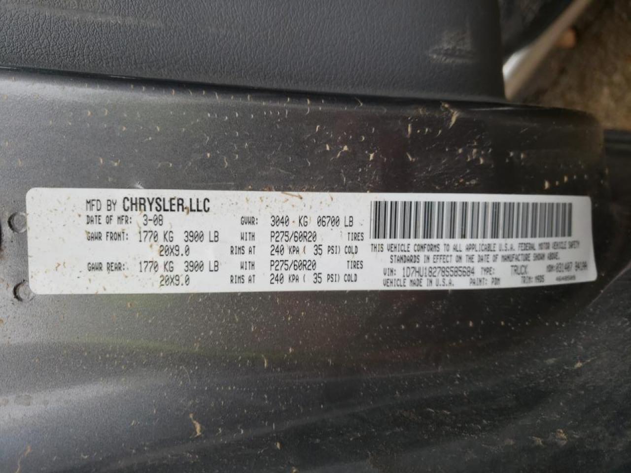 Photo 10 from auction – 2008 DODGE RAM 1500 S with VIN 1D7HU18278S585684