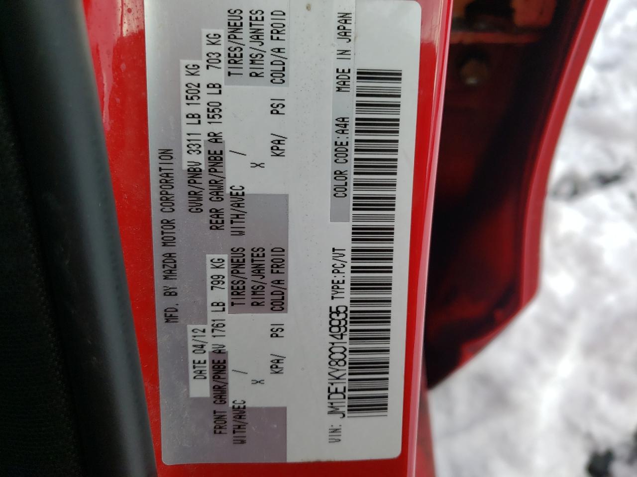 Photo 10 from auction – 2012 MAZDA MAZDA2 with VIN JM1DE1KY8C0149935