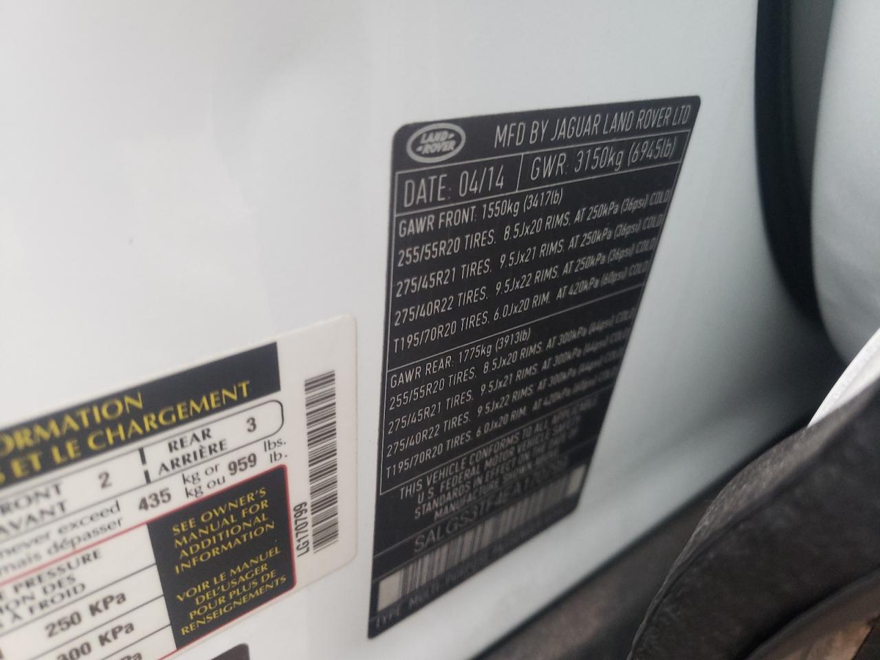Photo 10 from auction – 2014 LAND ROVER RANGE ROVE with VIN SALGS3TF4EA170799