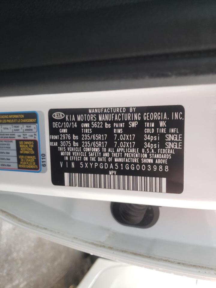 Photo 10 from auction – 2016 KIA SORENTO LX with VIN 5XYPGDA51GG003988