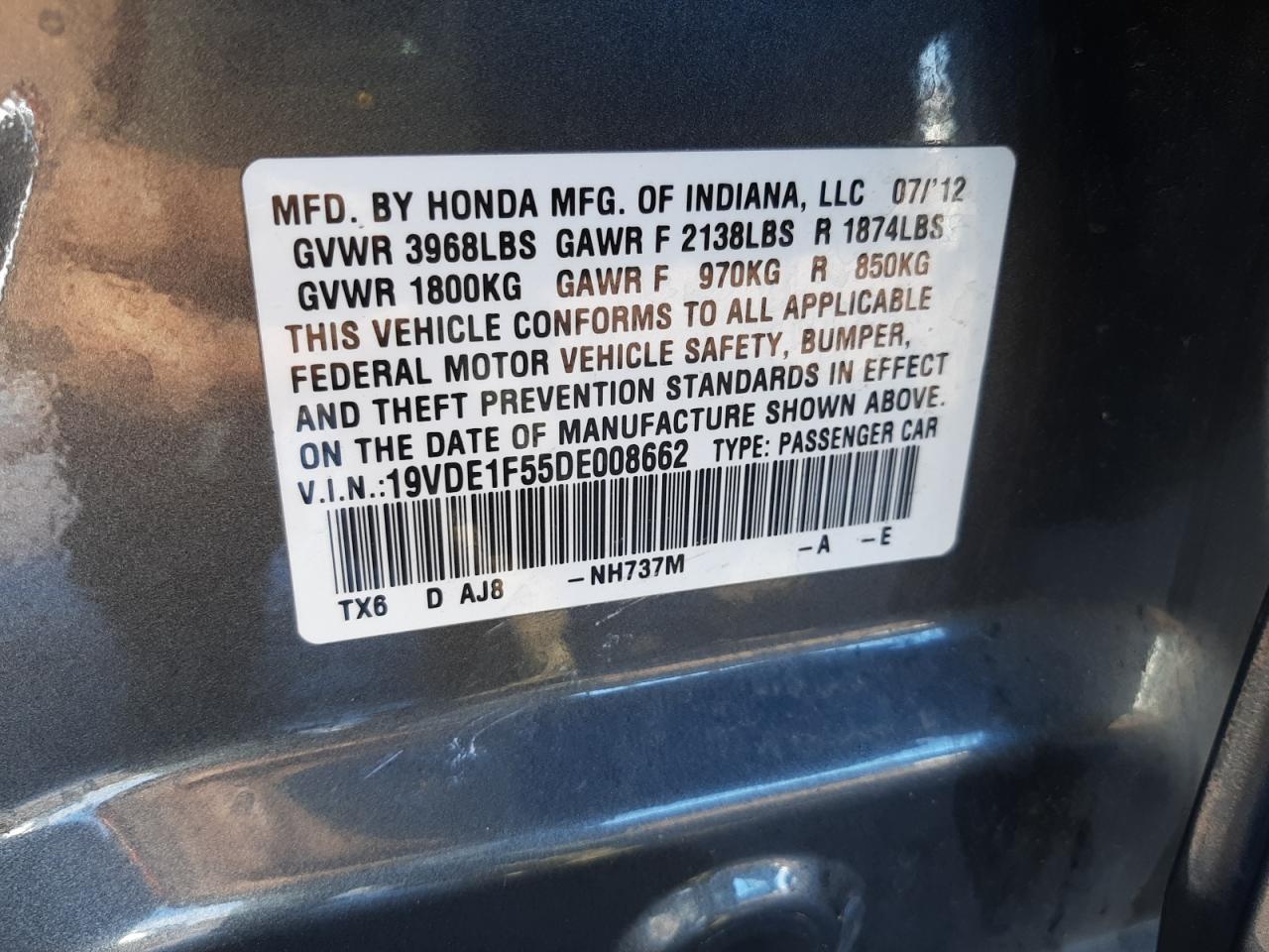 Photo 10 from auction – 2013 ACURA ILX 20 PRE with VIN 19VDE1F55DE008662