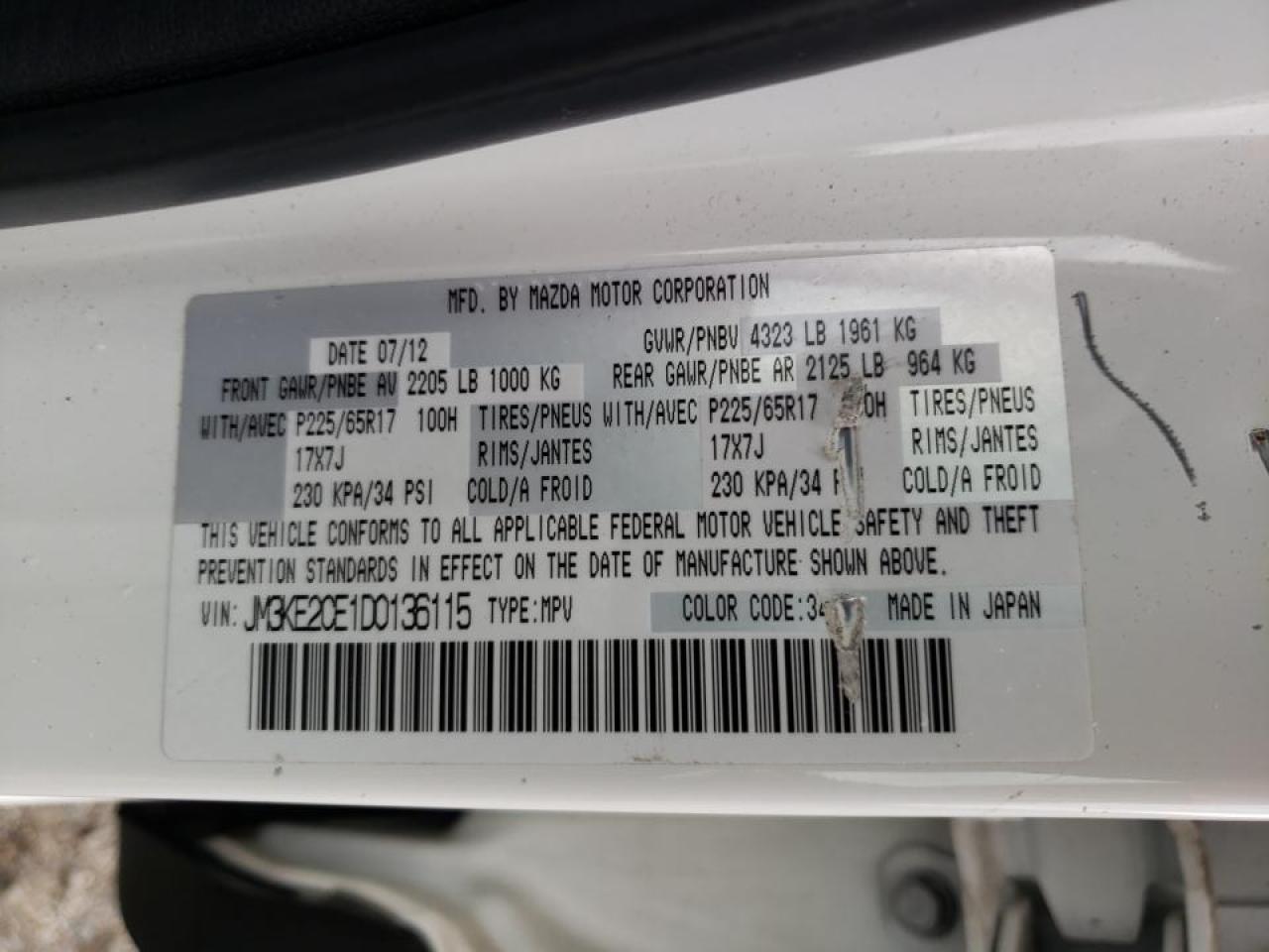 Photo 10 from auction – 2013 MAZDA CX-5 TOURI with VIN JM3KE2CE1D0136115