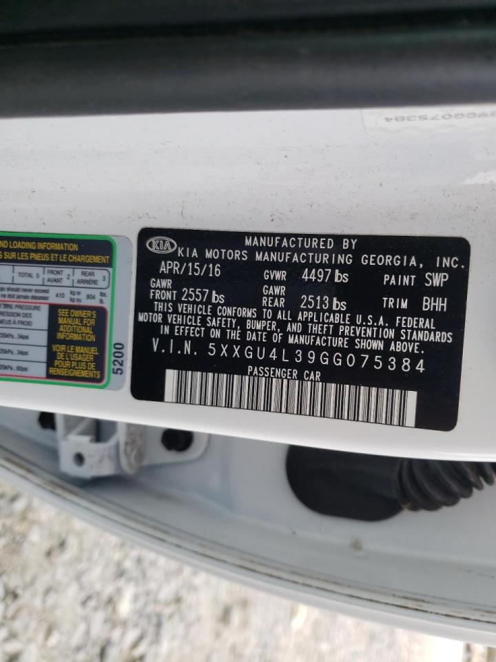 Photo 10 from auction – 2016 KIA OPTIMA EX with VIN 5XXGU4L39GG075384
