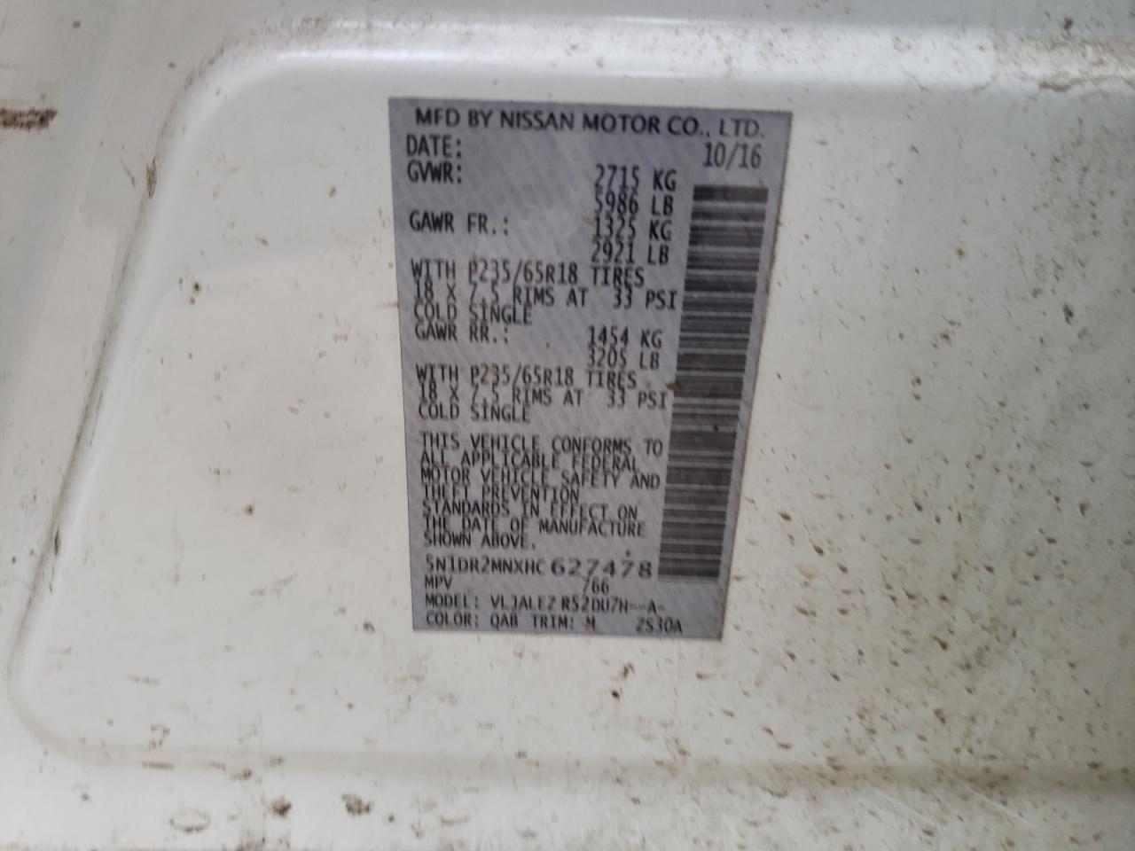 Photo 10 from auction – 2017 NISSAN PATHFINDER with VIN 5N1DR2MNXHC627478