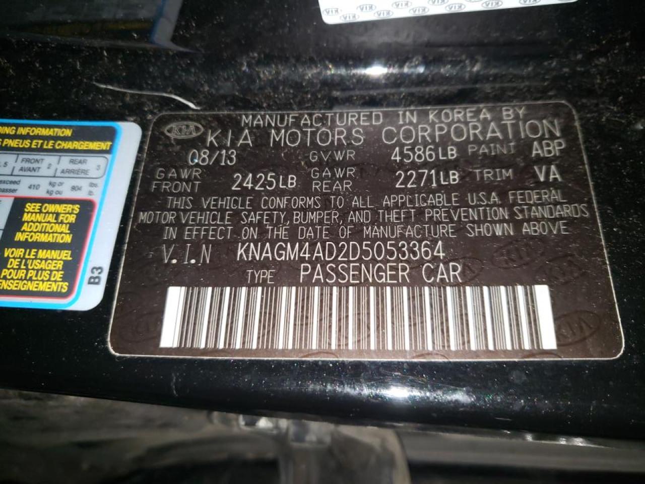 Photo 10 from auction – 2013 KIA OPTIMA HYB with VIN KNAGM4AD2D5053364