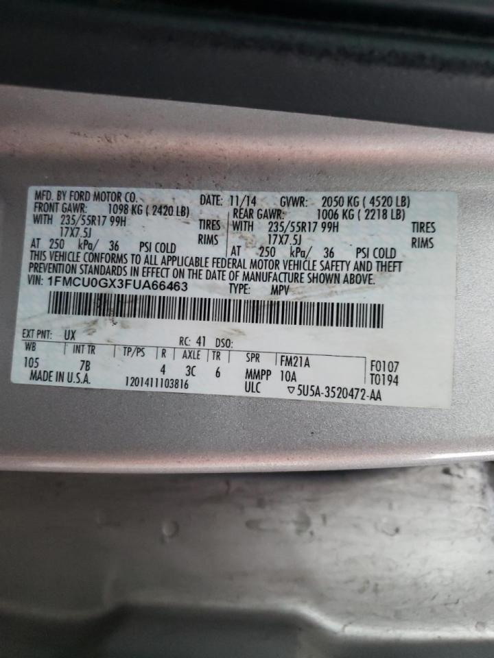 Photo 10 from auction – 2015 FORD ESCAPE SE with VIN 1FMCU0GX3FUA66463