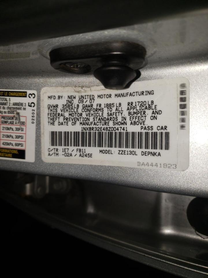 Photo 10 from auction – 2008 TOYOTA COROLLA CE with VIN 1NXBR32E48Z004741