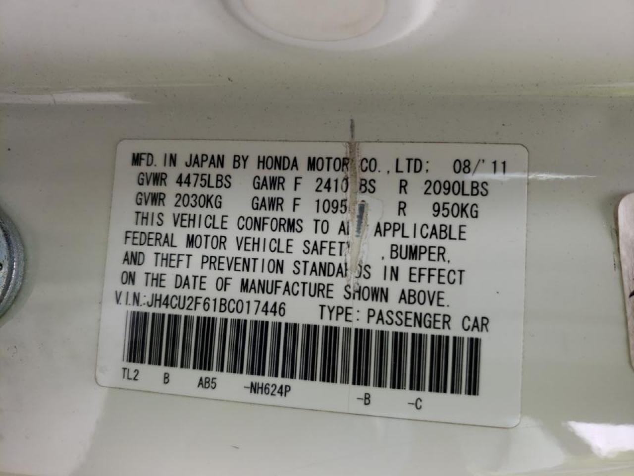 Photo 10 from auction – 2011 ACURA TSX with VIN JH4CU2F61BC017446