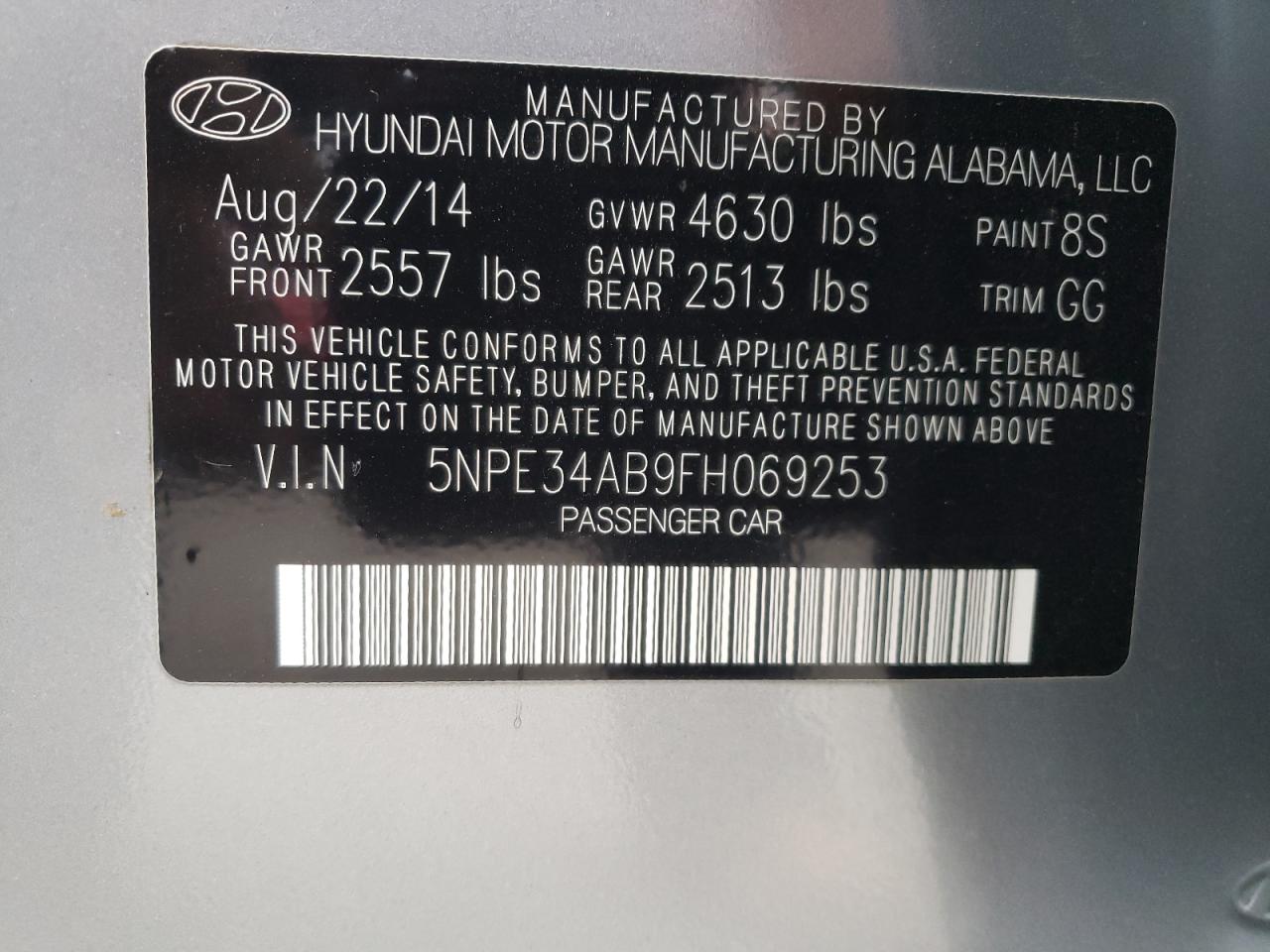 Photo 10 from auction – 2015 HYUNDAI SONATA with VIN 5NPE34AB9FH069253
