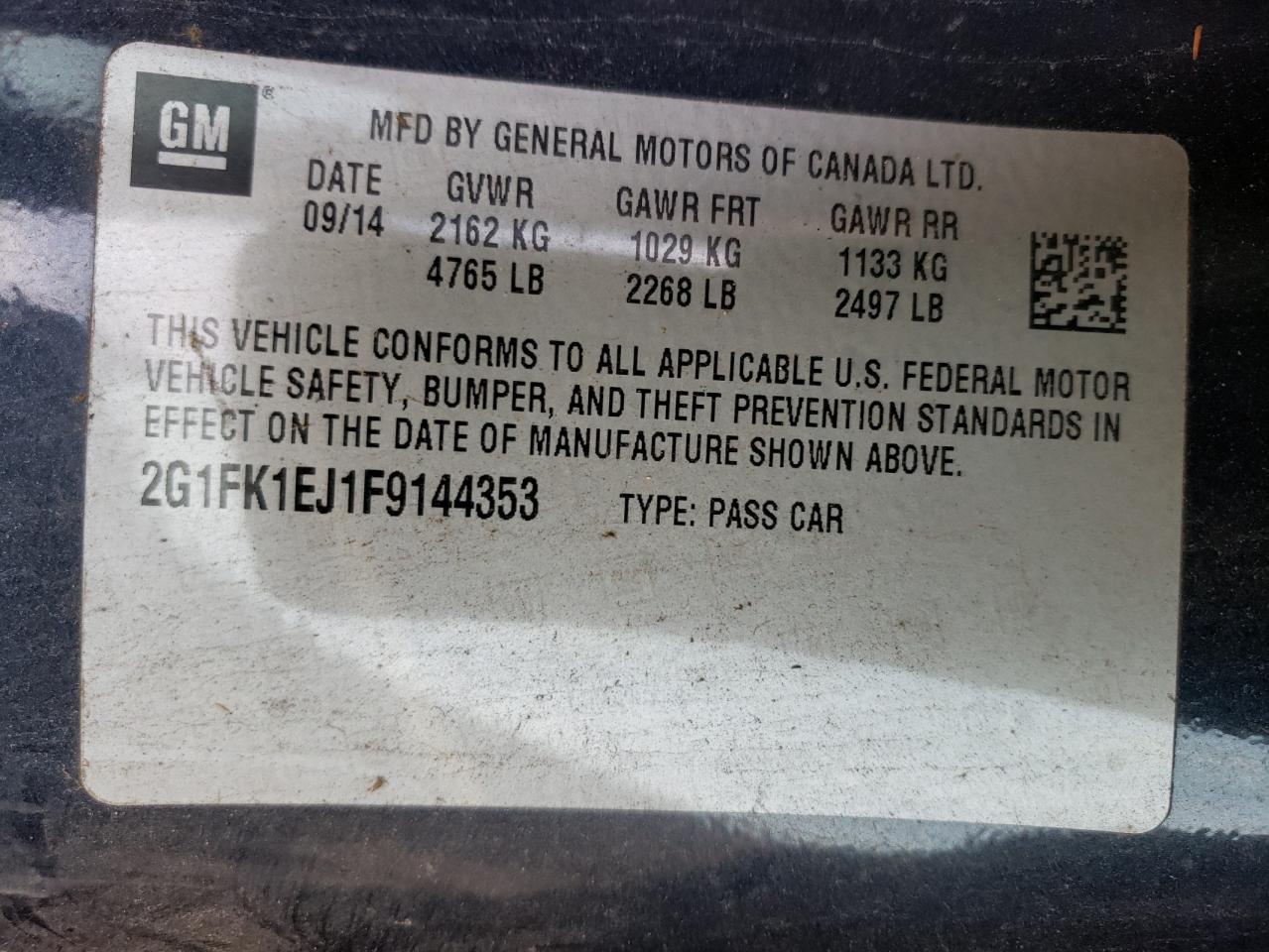 Photo 10 from auction – 2015 CHEVROLET CAMARO 2SS with VIN 2G1FK1EJ1F9144353