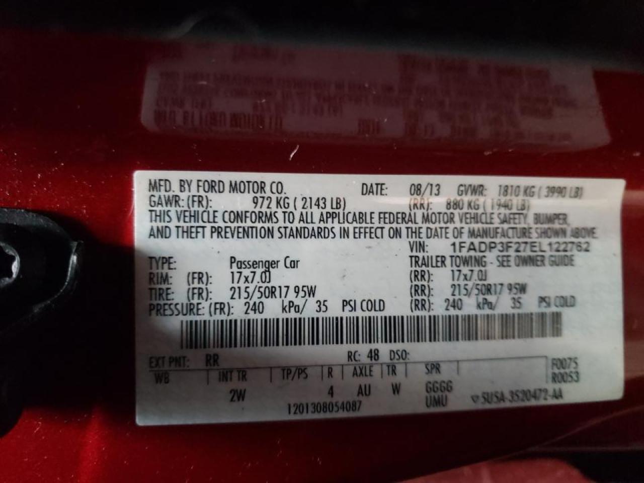 Photo 10 from auction – 2014 FORD FOCUS SE with VIN 1FADP3F27EL122762