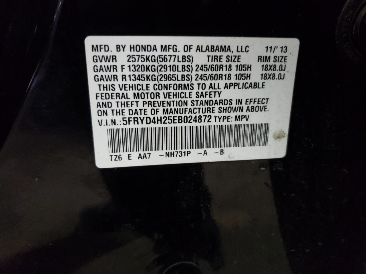 Photo 10 from auction – 2014 ACURA MDX with VIN 5FRYD4H25EB024872