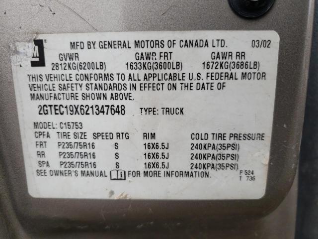Photo 10 from auction – 2002 GMC NEW SIERRA with VIN 2GTEC19X621347648