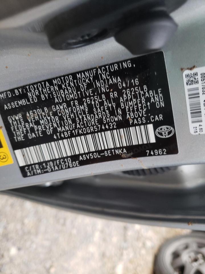 Photo 10 from auction – 2016 TOYOTA CAMRY LE with VIN 4T4BF1FK0GR574432