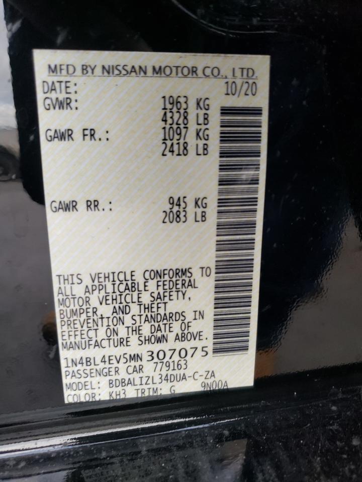 Photo 10 from auction – 2021 NISSAN ALTIMA SL with VIN 1N4BL4EV5MN307075