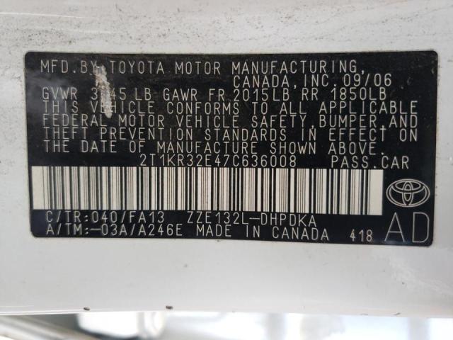 Photo 10 from auction – 2007 TOYOTA COROLLA MA with VIN 2T1KR32E47C636008
