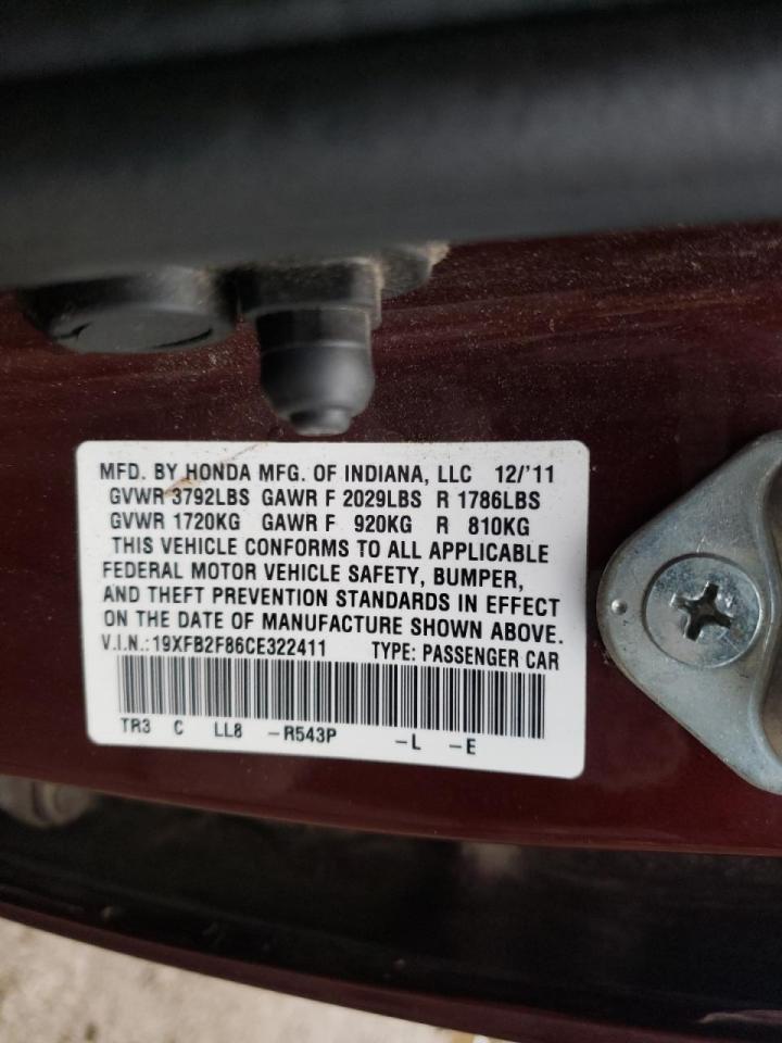 Foto 10 de la subasta – 2012 HONDA CIVIC EX con VIN 19XFB2F86CE322411