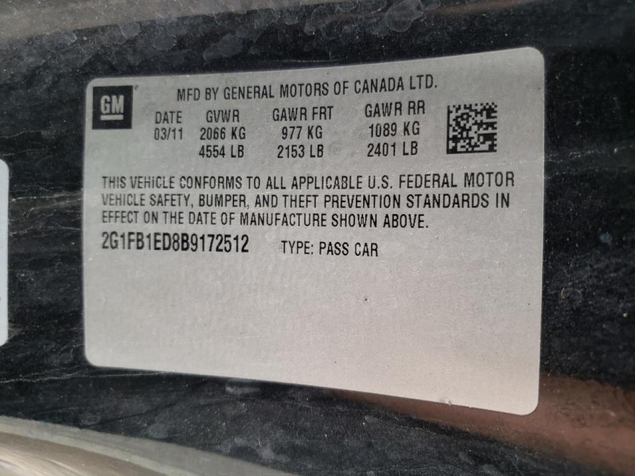 Photo 10 from auction – 2011 CHEVROLET CAMARO LT with VIN 2G1FB1ED8B9172512