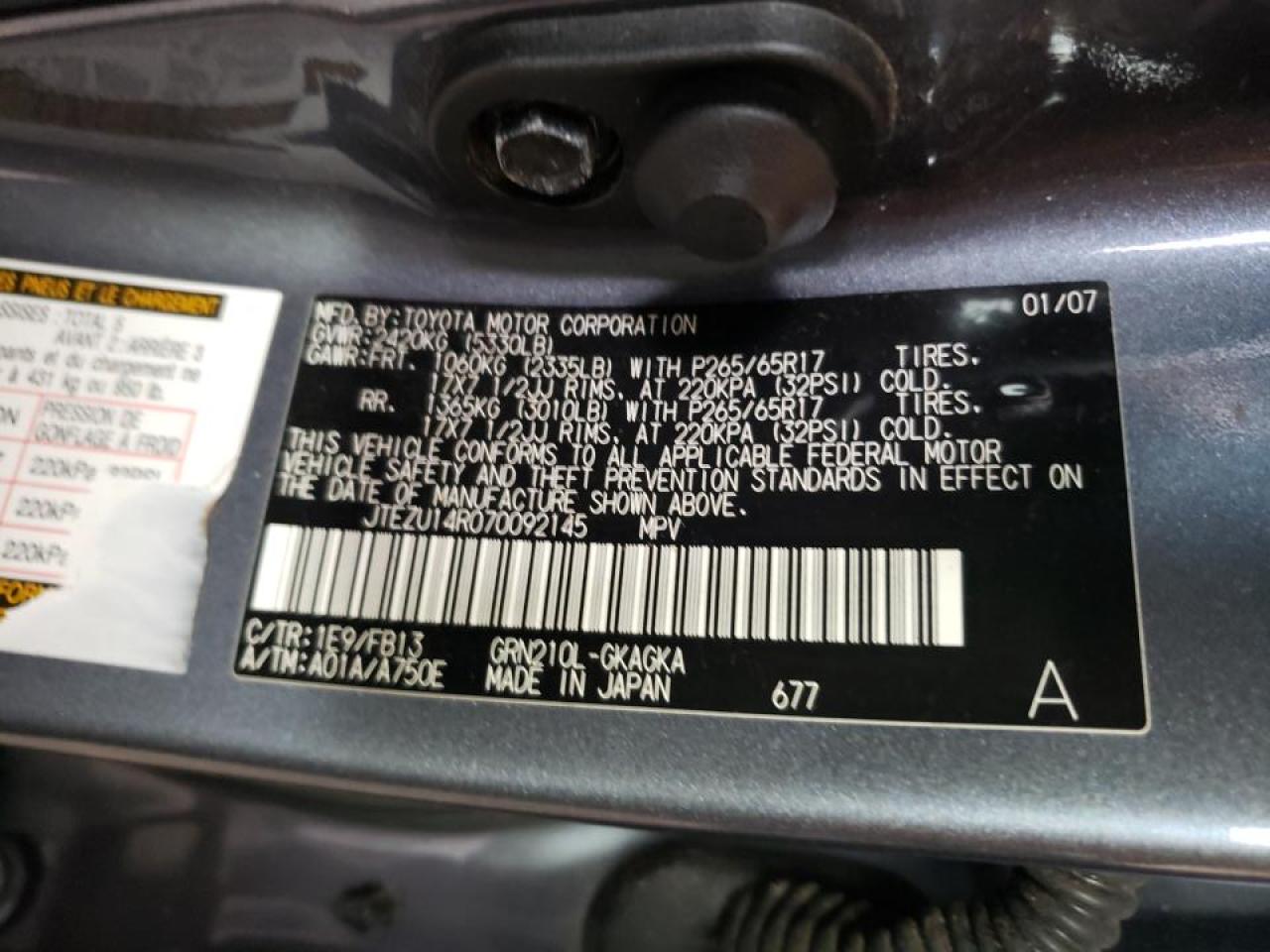 Photo 10 from auction – 2007 TOYOTA 4RUNNER SR with VIN JTEZU14R070092145