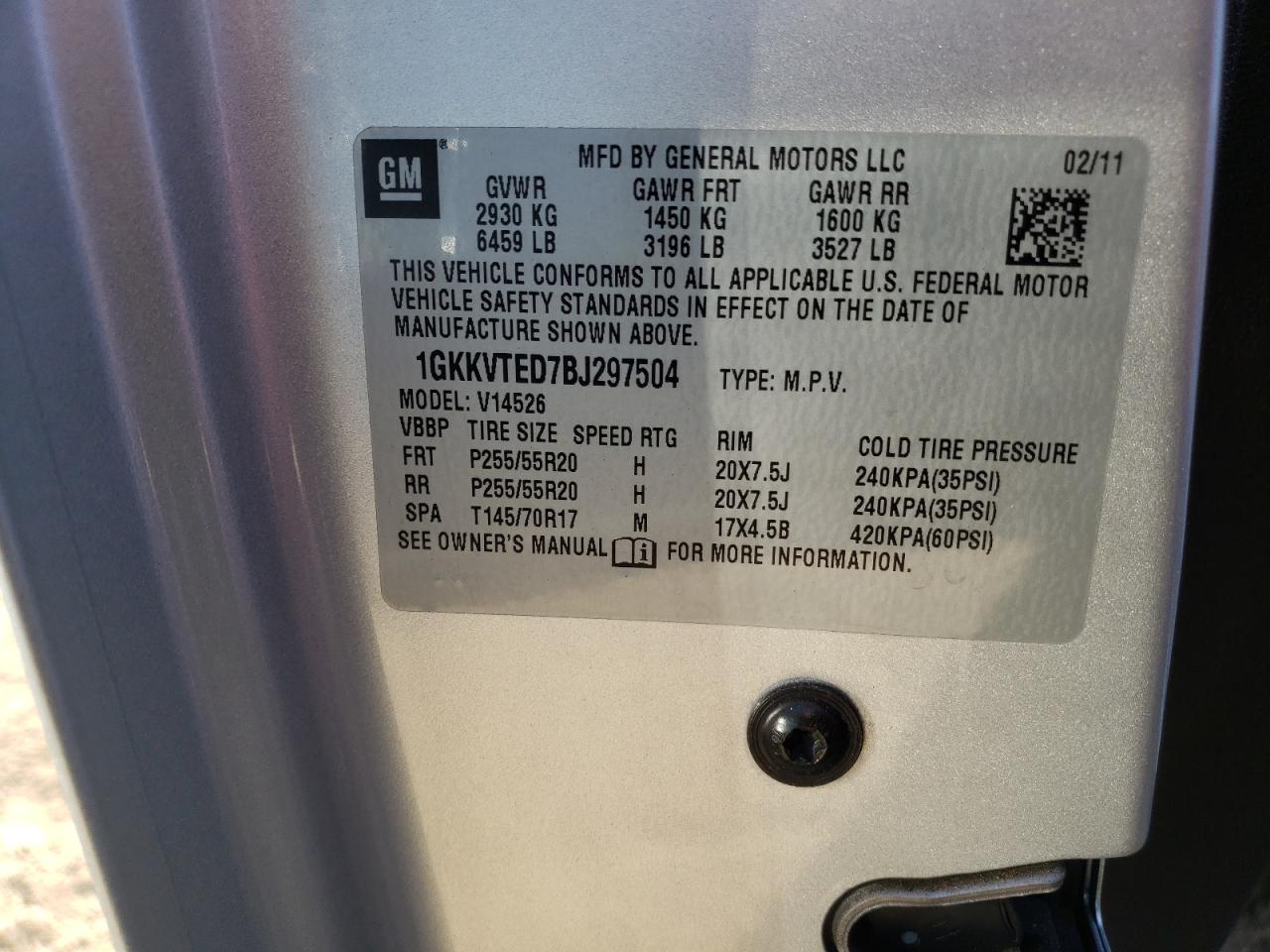 Photo 10 from auction – 2011 GMC ACADIA DEN with VIN 1GKKVTED7BJ297504