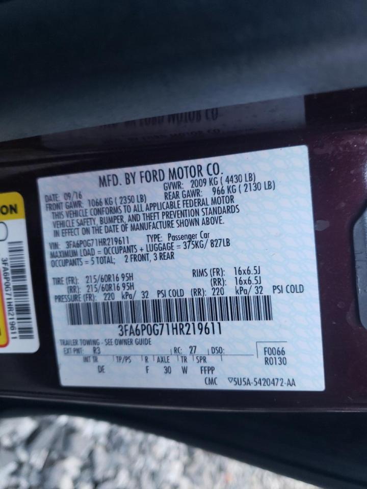 Photo 10 from auction – 2017 FORD FUSION S with VIN 3FA6P0G71HR219611