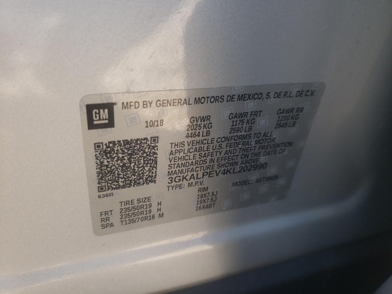 Photo 10 from auction – 2019 GMC TERRAIN SL with VIN 3GKALPEV4KL202990