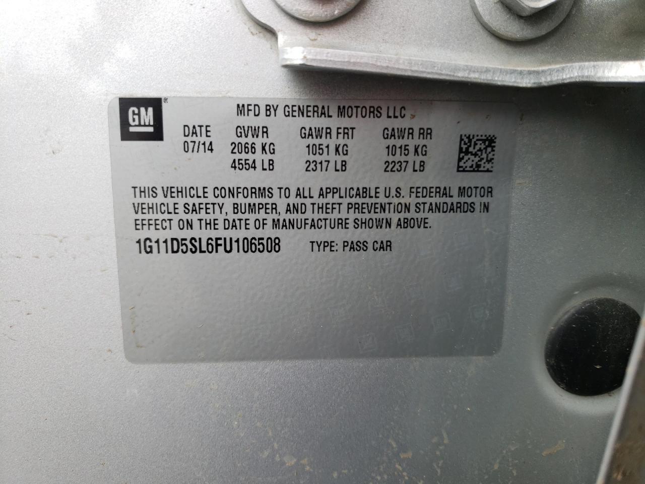 Photo 10 from auction – 2015 CHEVROLET MALIBU 2LT with VIN 1G11D5SL6FU106508