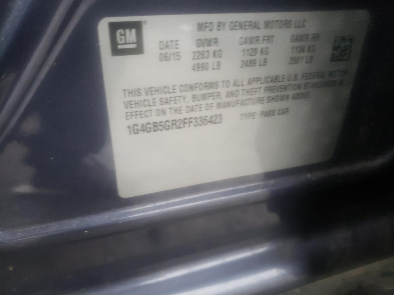 Photo 10 from auction – 2015 BUICK LACROSSE with VIN 1G4GB5GR2FF336423
