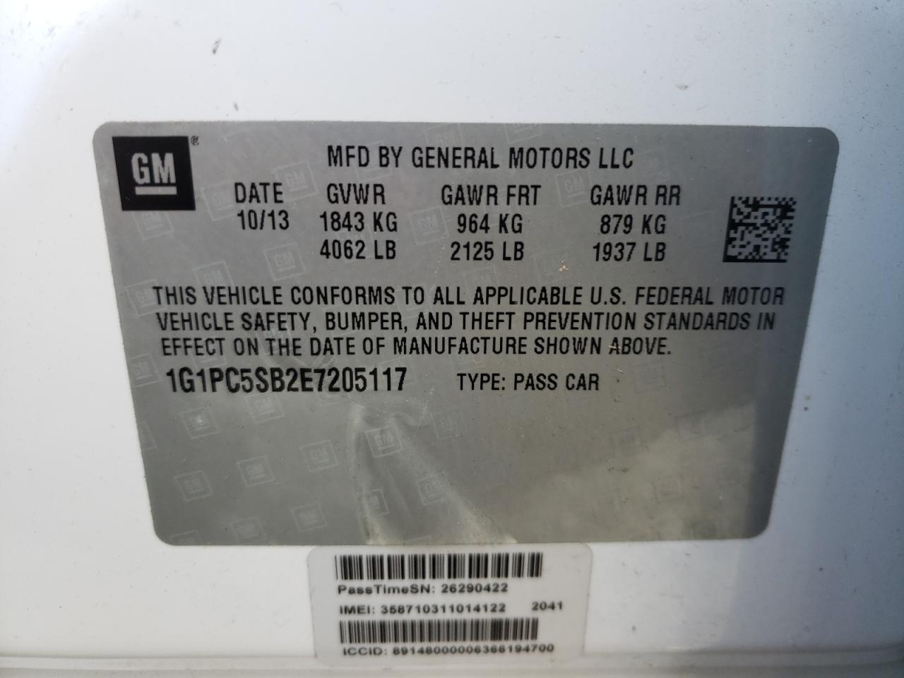 Photo 10 from auction – 2014 CHEVROLET CRUZE LT with VIN 1G1PC5SB2E7205117