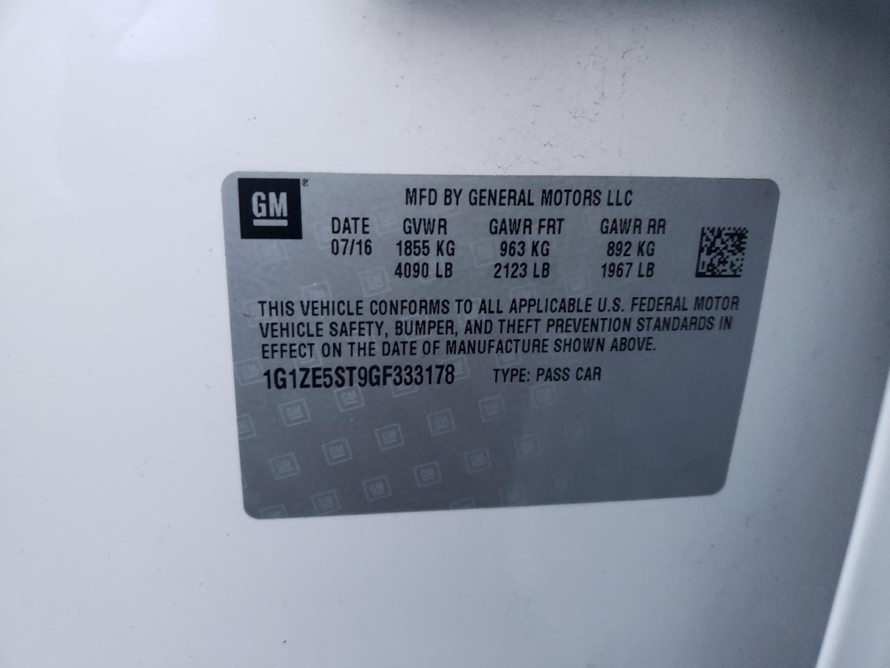 Photo 10 from auction – 2016 CHEVROLET MALIBU LT with VIN 1G1ZE5ST9GF333178