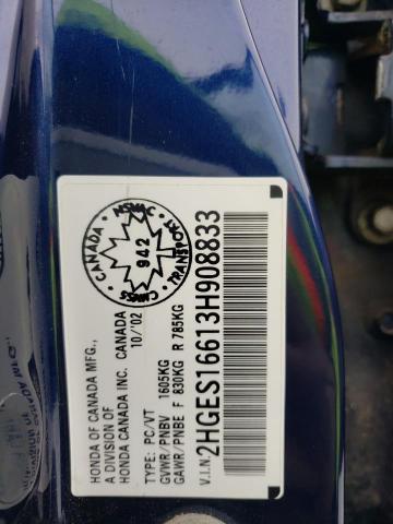Photo 10 from auction – 2003 HONDA CIVIC LX with VIN 2HGES16613H908833