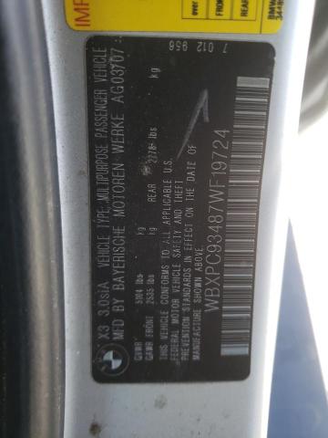 Photo 10 from auction – 2007 BMW X3 3.0SI with VIN WBXPC93487WF19724