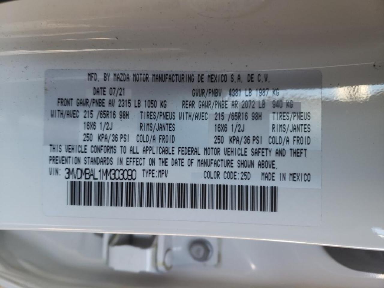 Photo 10 from auction – 2021 MAZDA CX-30 with VIN 3MVDMBAL1MM303090