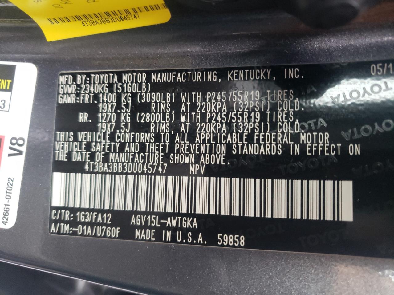 Photo 10 from auction – 2013 TOYOTA VENZA LE with VIN 4T3BA3BB3DU045747
