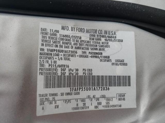 Photo 10 from auction – 2001 FORD TAURUS SES with VIN 1FAFP55U01A172836