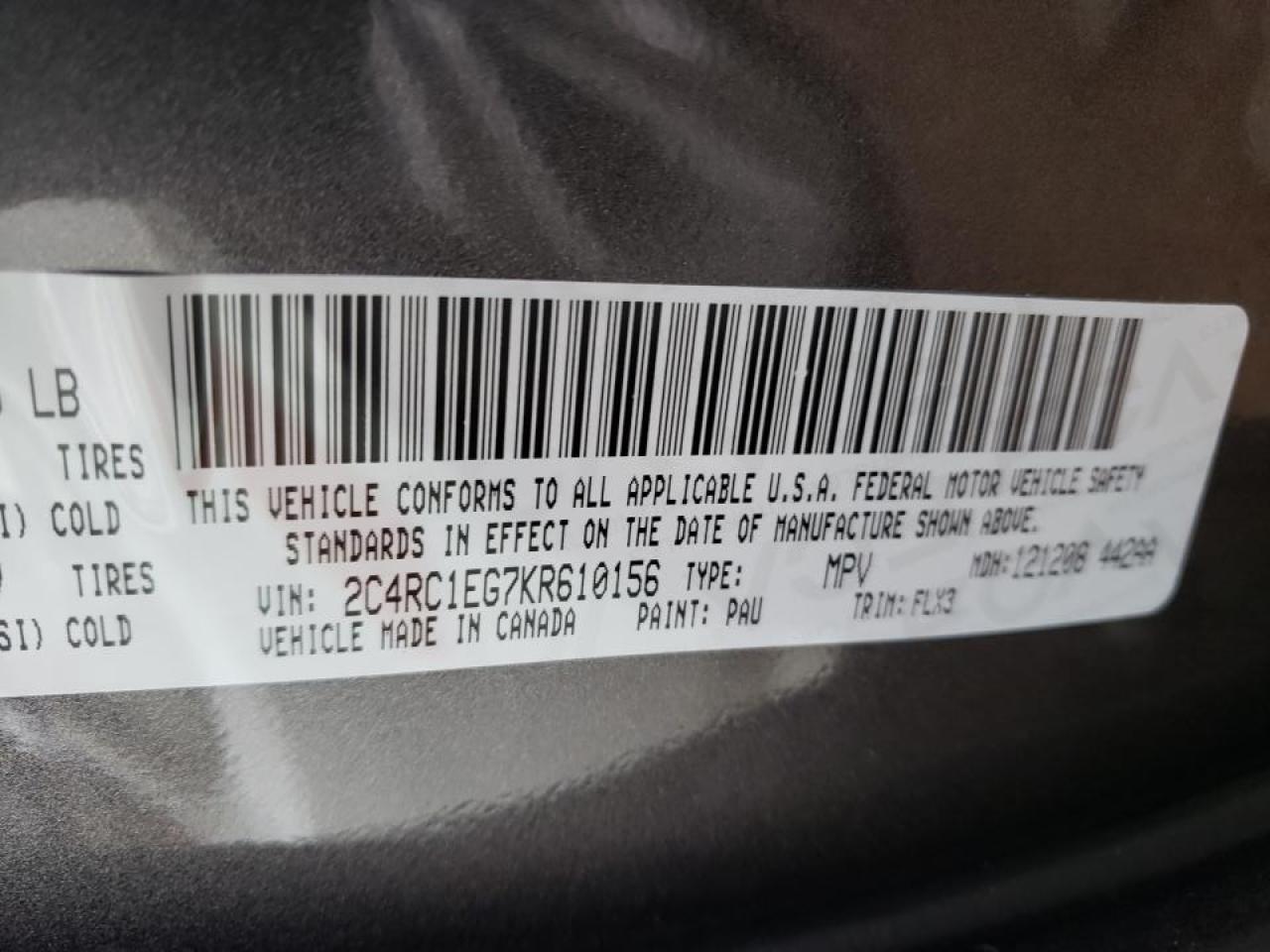 Photo 10 from auction – 2019 CHRYSLER PACIFICA T with VIN 2C4RC1EG7KR610156